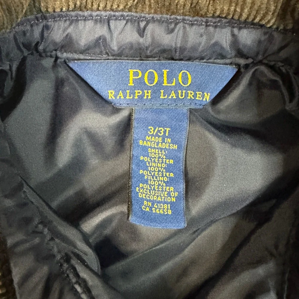 Polo Ralph Lauren Kids Navy Blue Quilted Barn Jacket Corduroy Trim 3/3T